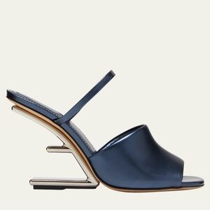 Fendi First Metallic F-Heel Mule Sandals